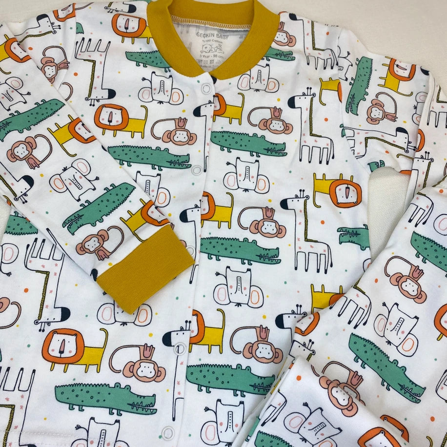 Sevimli Hayvan Desenli Bebek Pijama Takımı – %100 Pamuk