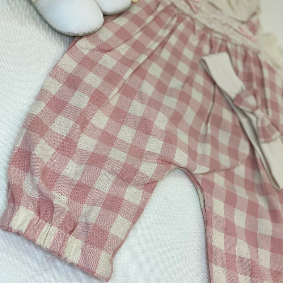 Pembe Dantel Detaylı Bebek Salopet Takımı