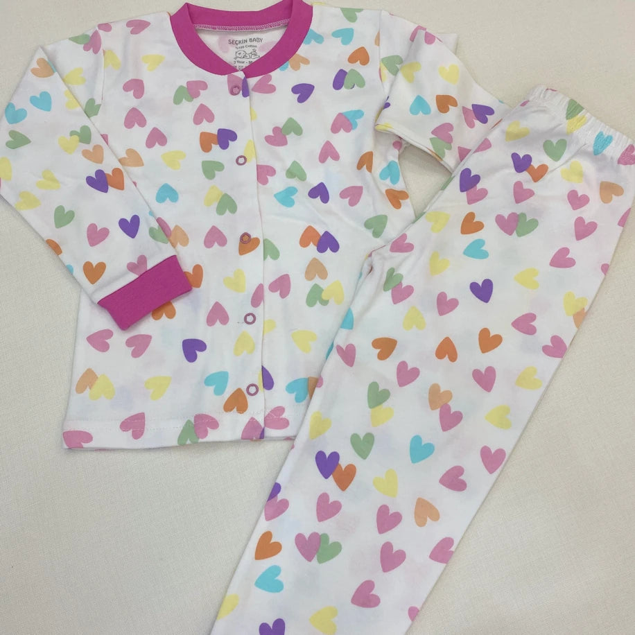 Renkli Kalp Desenli Bebek Pijama Takımı – %100 Pamuk