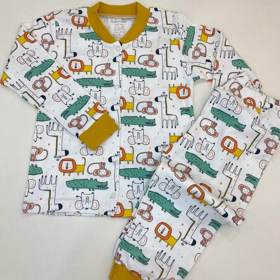 Sevimli Hayvan Desenli Bebek Pijama Takımı – %100 Pamuk