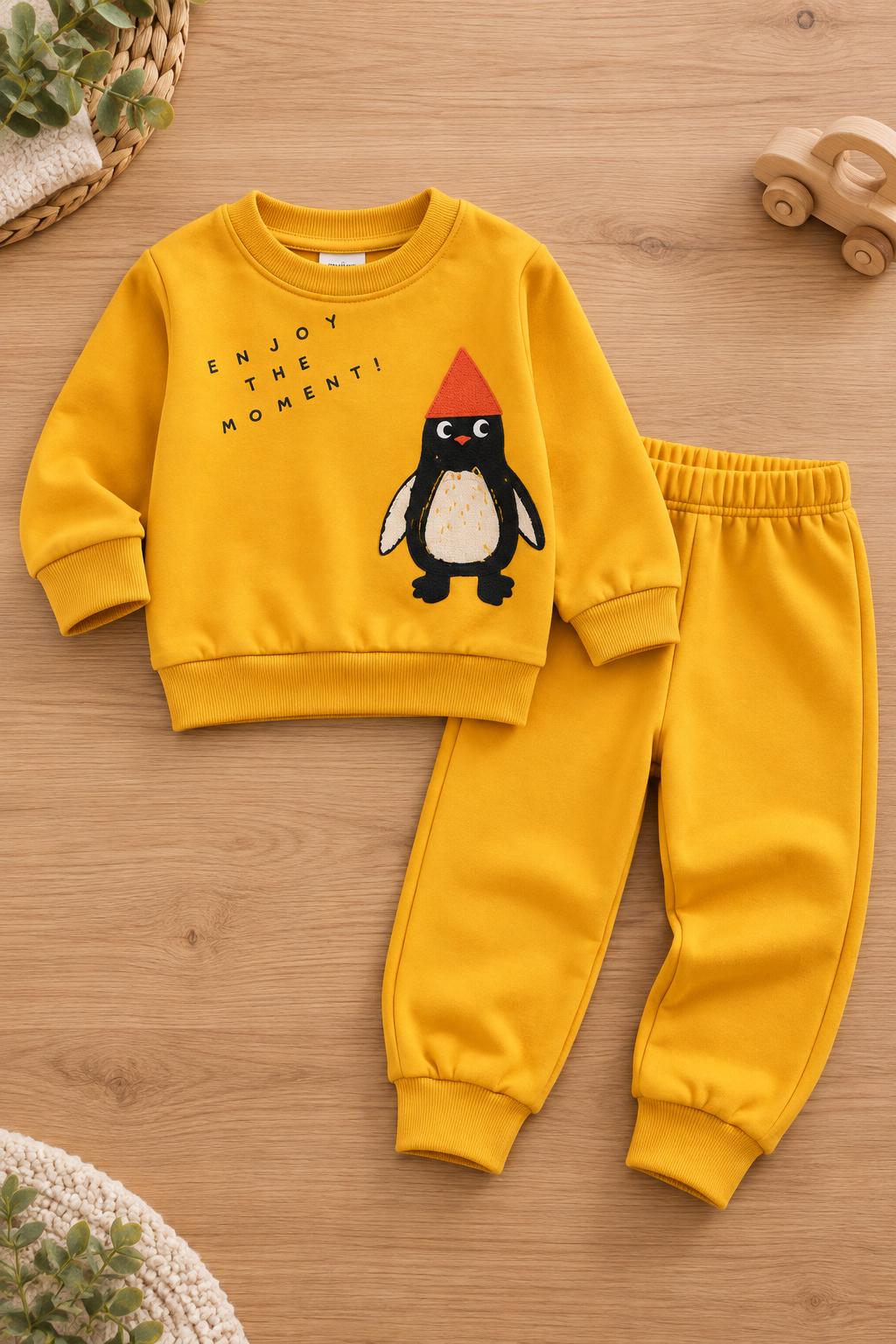 Unisex Bebek Penguen Baskılı %100 Pamuklu 2’li Takım