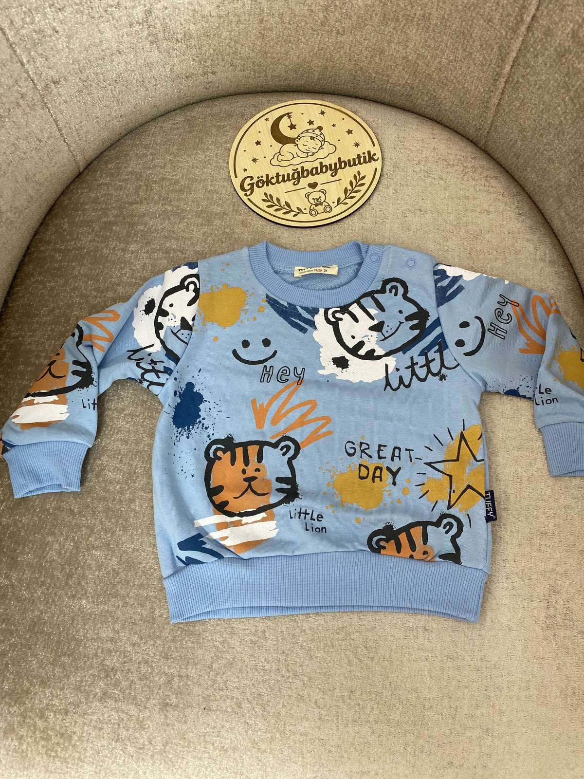 Little Lion Kaplan Baskılı Mavi Bebek Sweatshirt