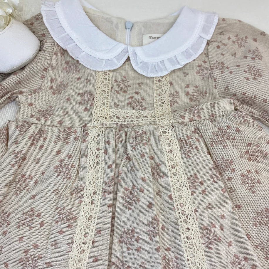 Vintage Çiçek Desenli Bebek Elbise