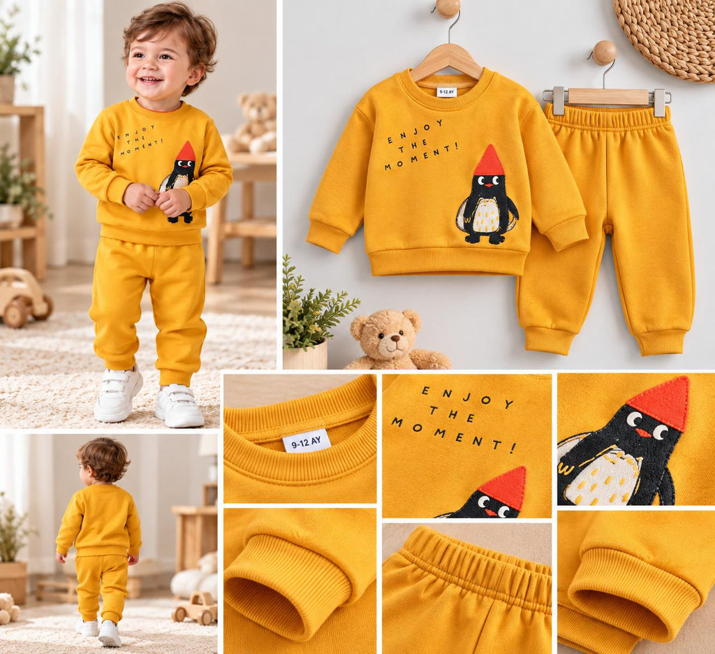 Unisex Bebek Penguen Baskılı %100 Pamuklu 2’li Takım