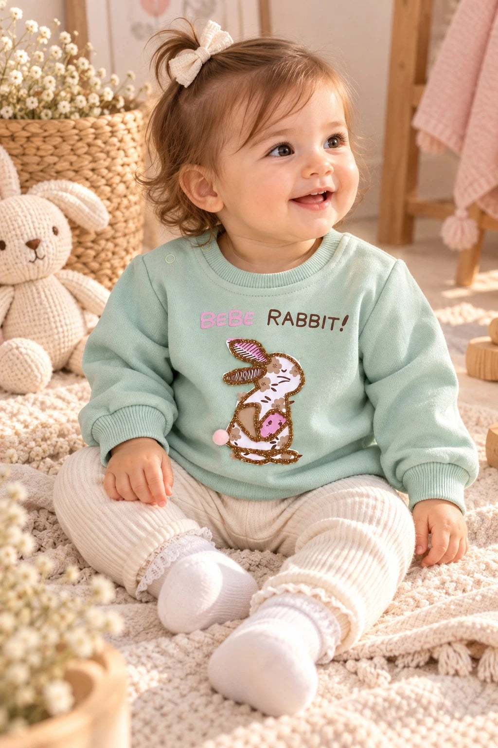 Bebe Rabbit Tavşan Figürlü Pembe Bebek Sweatshirt